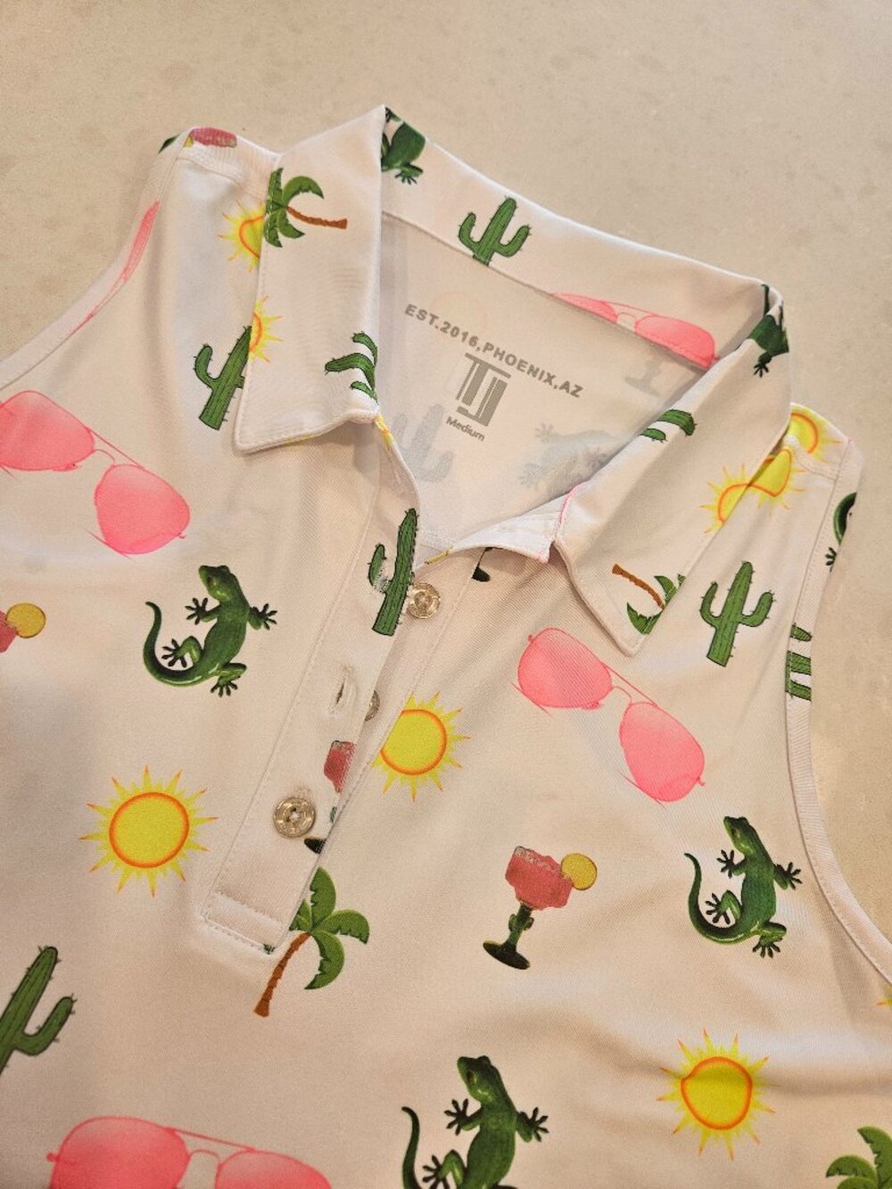 TJ Sport Women's Racerback Golf Polo - Desert Print - White - Size M